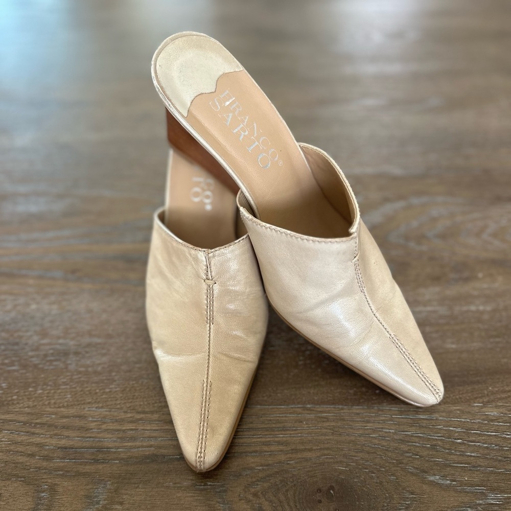 Franco Sarto leather wedge mules
